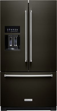 front view of the KitchenAid® 27.0 Cu. Ft. PrintShield™ Black Stainless French Door Refrigerator
