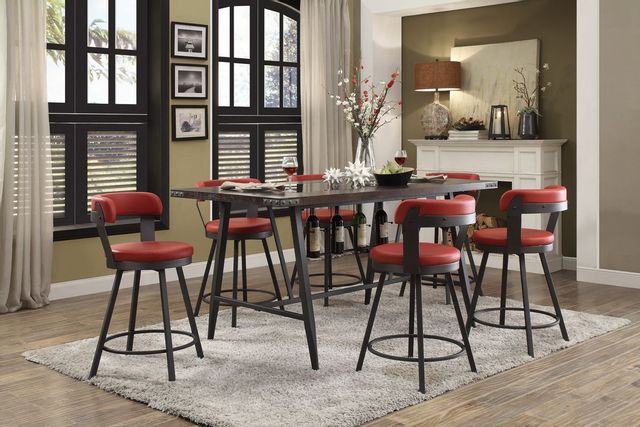 view of the Dolores 7-Pc Red Counter Height Dining Set in a modern dining space