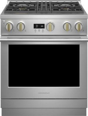 Monogram Statement Collection 30" Stainless Steel Pro Style Natural Gas Range Door Closed