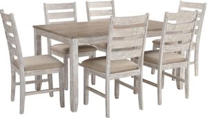 view of the Signature Design by Ashley® Skempton 7-Piece White/Light Brown Dining Table Set