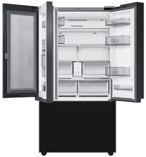 inside view of the Samsung Bespoke 30 Cu. Ft. Charcoal Glass/Panel Ready French Door Refrigerator