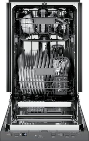 Inside of a GE Profile 18" dishwasher