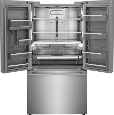 front view of an open Electrolux 22.6 Cu. Ft. Stainless Steel Counter Depth French Door Refrigerator