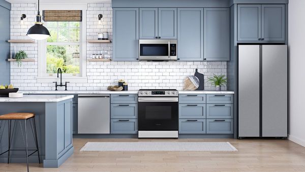 Kitchen featuring Samsung Bespoke Side-by-Side Refrigerator