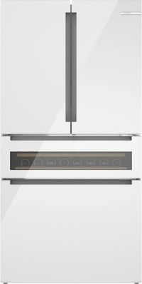 front view of the Bosch® 800 Series 36 in. 20.5 Cu. Ft. Arctic White Counter Depth French Door Refrigerator