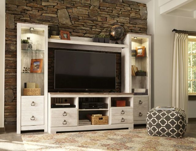 Signature Design by Ashley Willowton Whitewash 4-Piece Entertainment Center