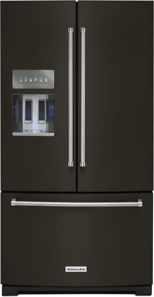 front view of the KitchenAid® 26.8 Cu. Ft. Black Stainless Steel with PrintShield™ Finish French Door Refrigerator