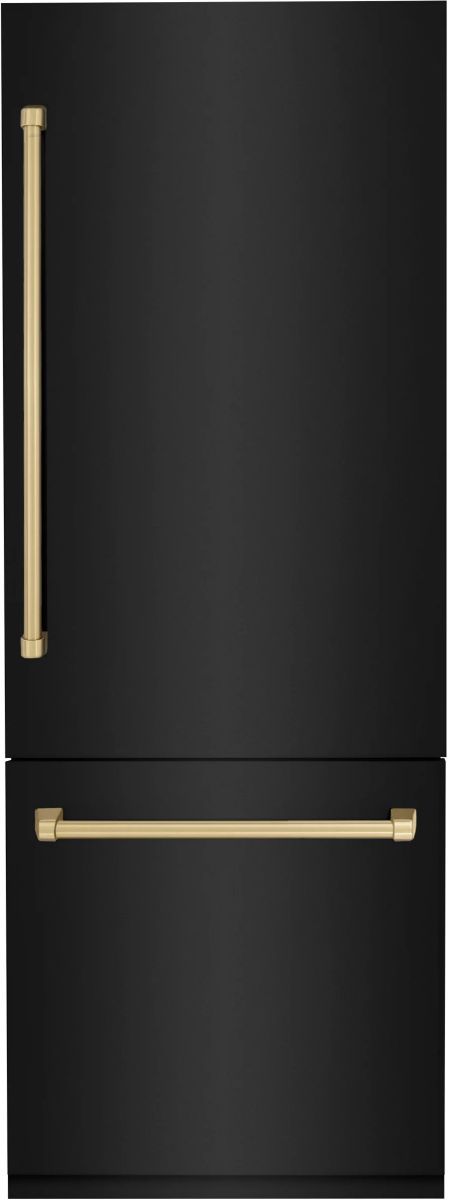 front view of the ZLINE Autograph Edition 30 in. 16.1 Cu. Ft. Black Stainless Steel Built In Bottom Freezer Refrigerator