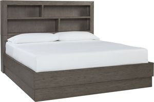 front view of the Benchcraft® Anibecca Weathered Gray Queen Bookcase Bed