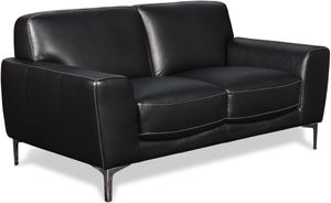 Black leather loveseat with metal legs