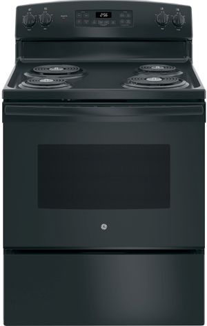 front view of the GE® 30" Black Free Standing Electric Range