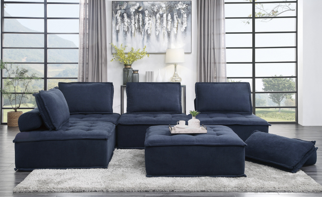front view of a navy blue modular sectional sofa