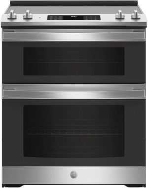 front view of the GE® 30" Slide In Electric Convection Double Oven Range