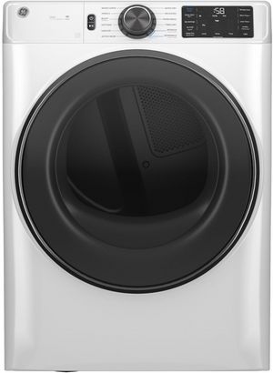 front view of the GE® 7.8 Cu. Ft. White Front Load Gas Dryer