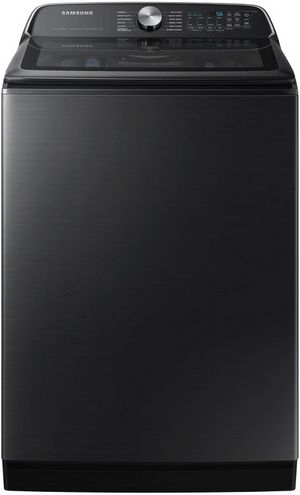 front view of the Samsung 5.4 Cu. Ft. Brushed Black Top Load Washer