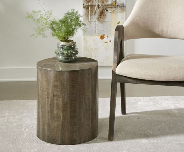 front view of a wooden drum table