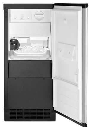front view of the opened Whirlpool® 15" Stainless Steel Ice Maker