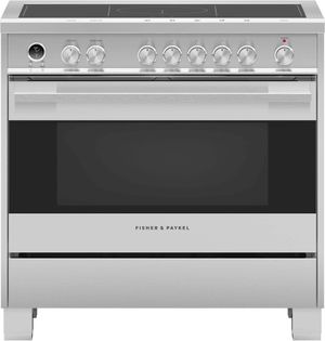 front view of the Fisher & Paykel 36" Brushed Stainless Steel Free Standing Induction Range