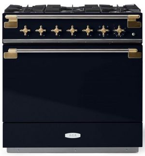 front view of the AGA Elise Series 36" Gloss Black Freestanding Dual Fuel Range