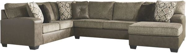 front view of the Benchcraft® Abalone 3-Piece Chocolate Left-Arm Facing Sectional with Chaise
