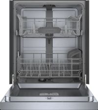 front view of an opened Bosch® 100 Series 24" Stainless Steel Front Control Built In Dishwasher