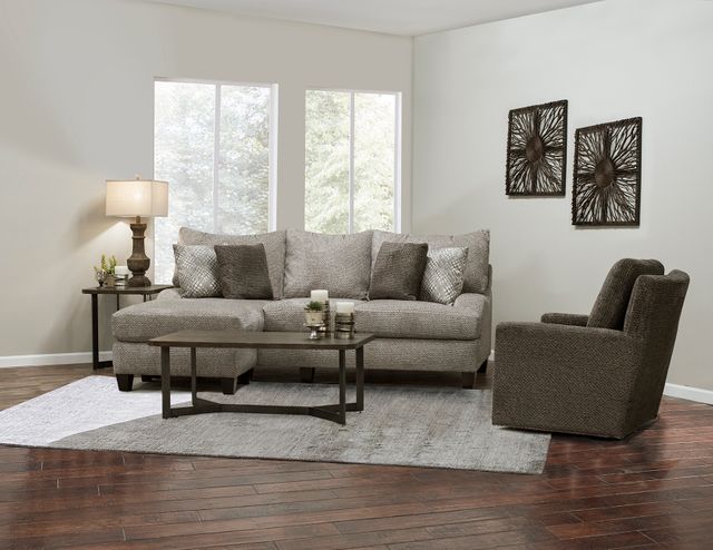 front view of a standard size sofa and chair in a living room corner