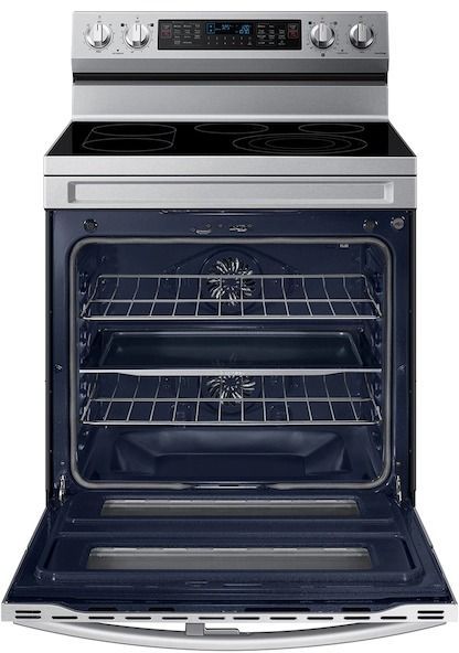 Samsung electric range with oven doors open