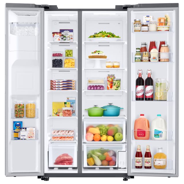 Samsung side by side refrigerator with open doors