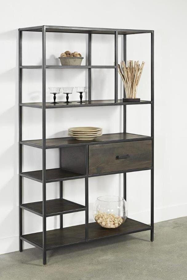 The Coast2Coast Anica collection metal bookcase with decor