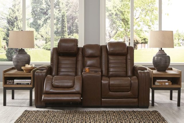 Signature Design by Ashley® Backtrack Chocolate Power Reclining Console Loveseat lifestyle image