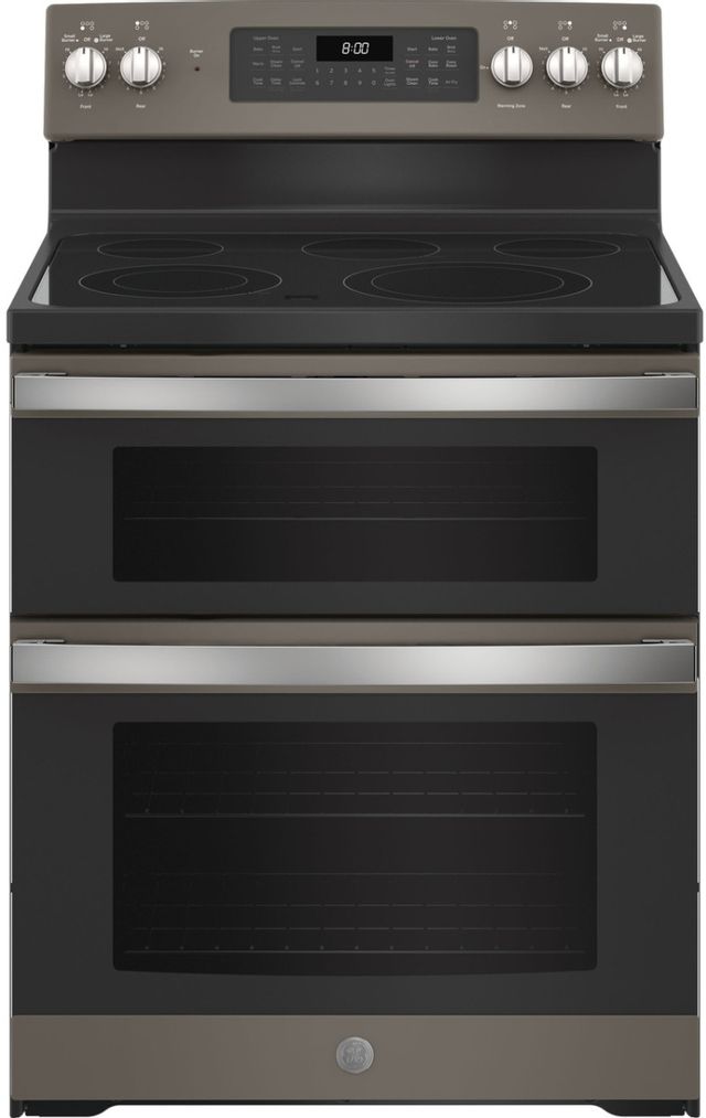 GE® 30" Slate Freestanding Electric Double Oven Convection Range