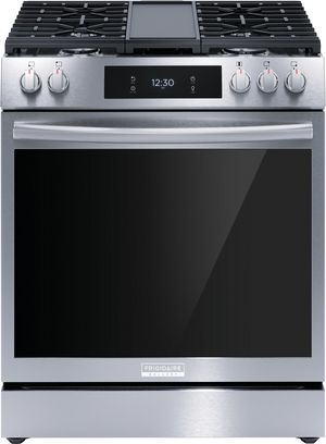 Frigidaire-Gallery-30-Smudge-Proof-Stainless-Steel-Slide-In-Gas-Range front view of the Frigidaire Gallery® 30" Smudge-Proof® Stainless Steel Slide In Gas Range
