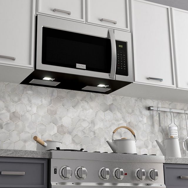 zline over the range microwave in a white kitchen