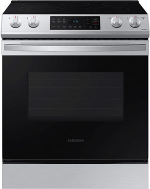 front view of the Samsung 30" Fingerprint Resistant Stainless Steel Front Control Slide-In Electric Range