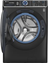 front view of an opened GE Profile™ 5.3 Cu. Ft. Carbon Graphite Front Load Washer
