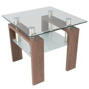Modern Julius End table featuring a rectangular glass top and wood legs