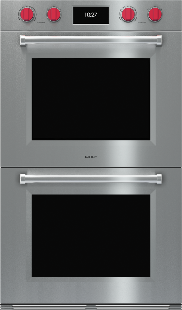 Front view of the Wolf® M Series 30" Stainless Steel Professional Double Electric Built in Wall Oven