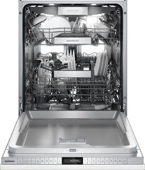 front view of an open Gaggenau 400 Series 24" Galvanized Top Control Built In Dishwasher