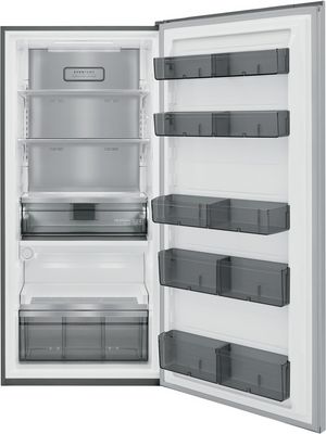 front view of an opened Frigidaire Professional® 33 in. 18.9 Cu. Ft. Stainless Steel Built In Counter Depth Column Refrigerator