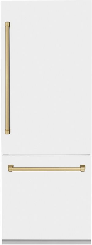front view of the ZLINE Autograph Edition 30 in. 16.1 Cu. Ft. White Matte Built In Bottom Freezer Refrigerator