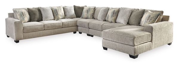 front view of the Benchcraft® Ardsley 5-Piece Pewter Sectional with Chaise