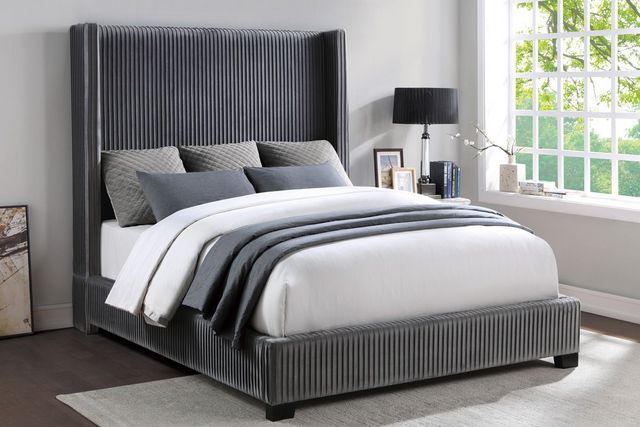 front view of a luxury black panel bed