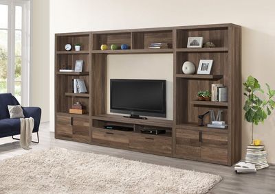 front view of the Homelegance® Danio 4-Piece Natural Wood Entertainment Unit Set