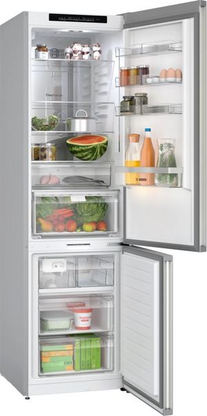 Bosch 800 Series 12.8 Cu. Ft. Easy Clean Stainless Steel Compact Refrigerator Doors Open