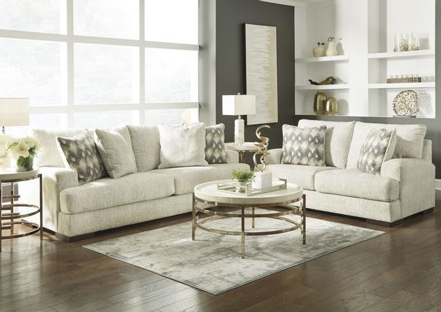 front view of two cloud sofa dupes in a modern living room