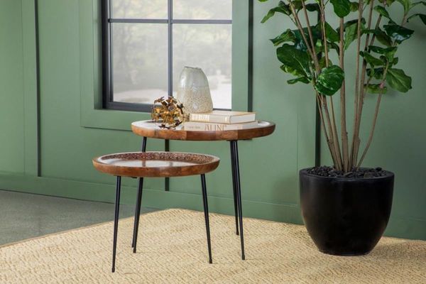 front view of contemporary nesting tables in a casual living room