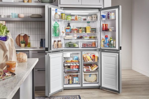 Kitchen Featuring a Whirlpool 36 in. 19.4 Cu. Ft. Fingerprint Resistant Metallic Steel Counter Depth French Door Refrigerator