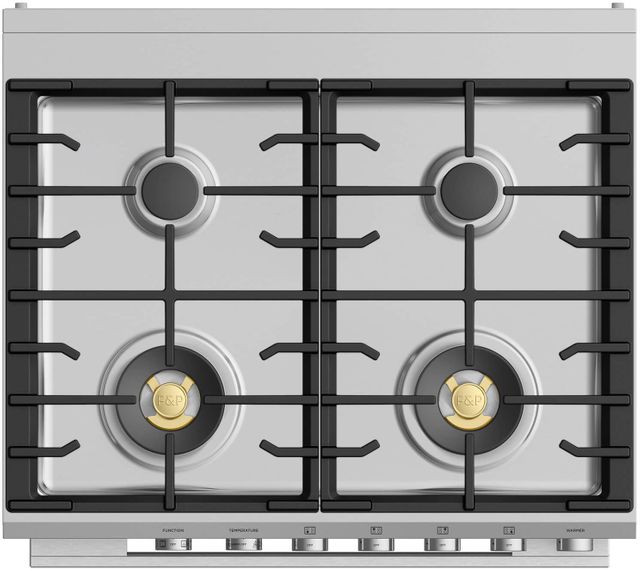 stove top of a dual fuel range by Fisher Paykel