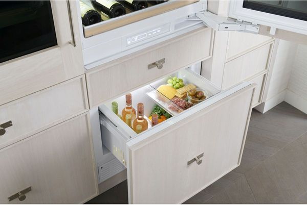 Monogram 14.0 Cu. Ft. Fully Integrated Wine Cooler with drawer pulled out