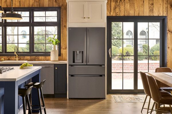Kitchen Featuring an LG 36" 28.6 Cu. Ft. PrintProof Black Stainless Steel French Door Refrigerator